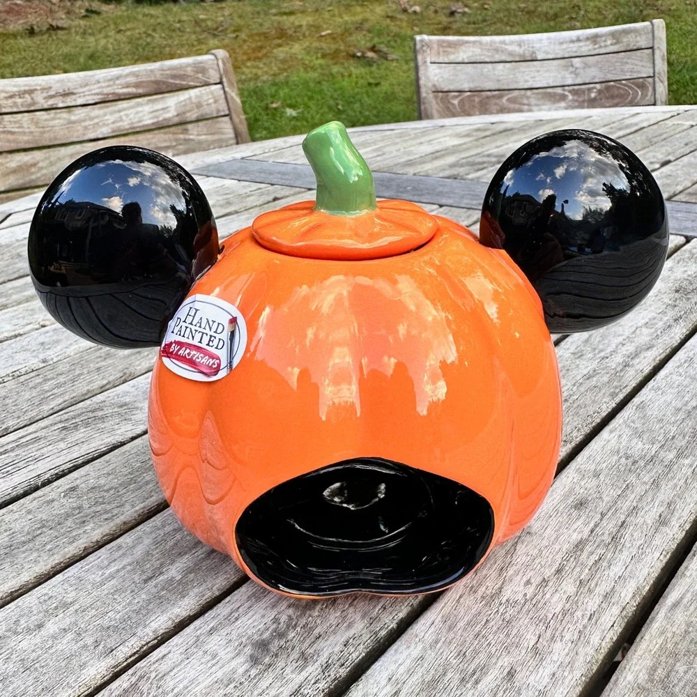 Disney Park Mickey Mouse Halloween Pumpkin Hand Painted Tea Light Candle Holder